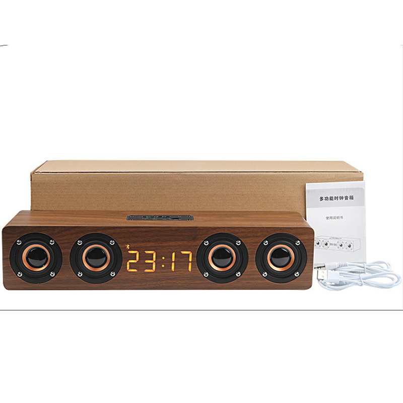 木製音箱Wooden Soundbar Bluetooth Speaker Music Acoustic System 20W HIFI Stereo Music Surround LED Display Outdoor Speaker With FM Radio