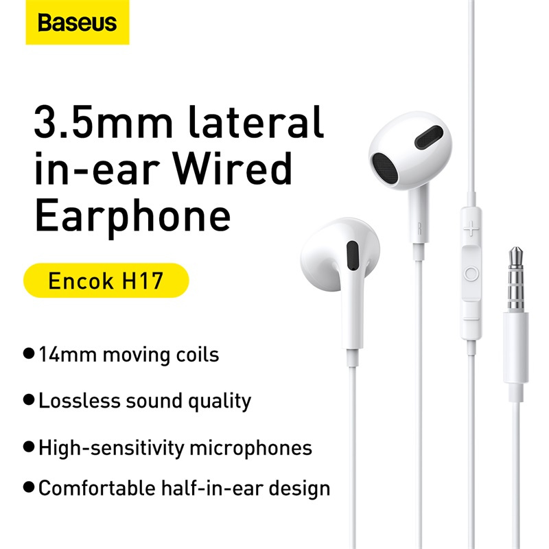有綫耳機Baseus 耳机 3.5mm 入耳式 1.1m 有线耳机有线控制运动耳机适用于小米三星智能手机带麦克风