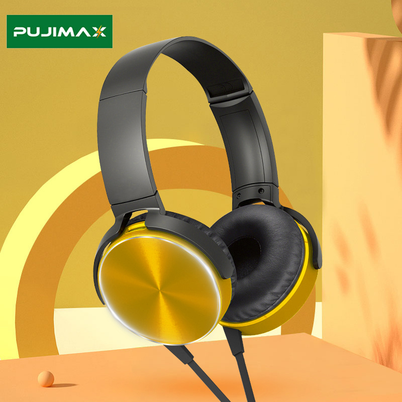 腦後耳機PUJIMAX 新款 3.5 毫米有线头戴式耳机带麦克风支持语音通话华为三星 iPad 电脑的高品质低音