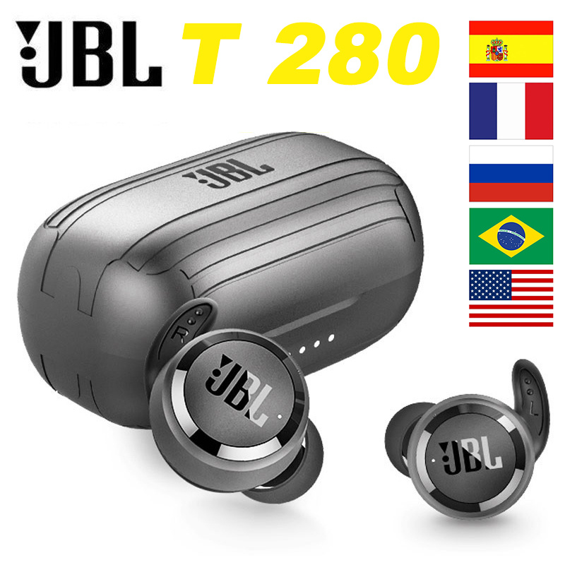 低音炮100% 原装 JBL T280 TWS 无线耳机蓝牙耳机低音防水运动音乐耳机带充电盒麦克风
