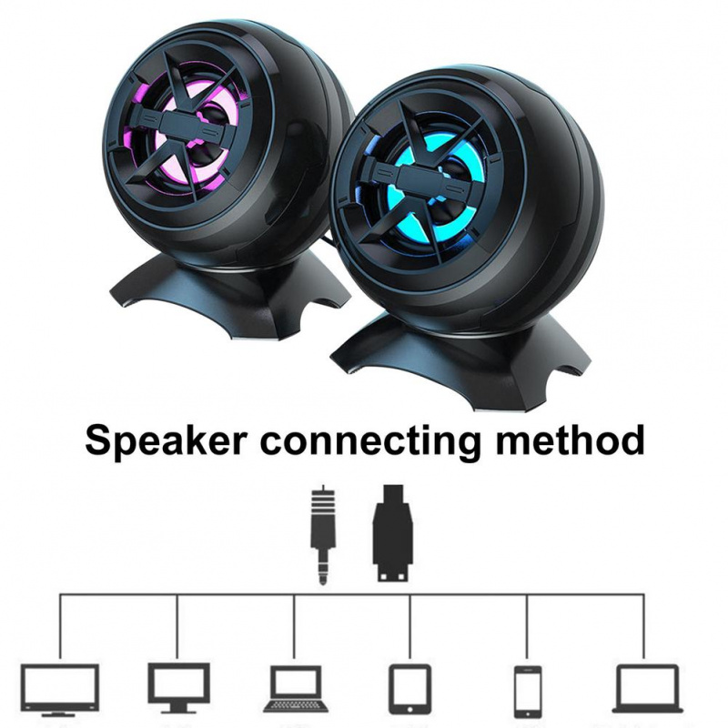 電腦音響Usb Wired Computer Speakers With RGB Light, USB Powered And 3.5mm Audio Input Stereo Speakers For Laptop