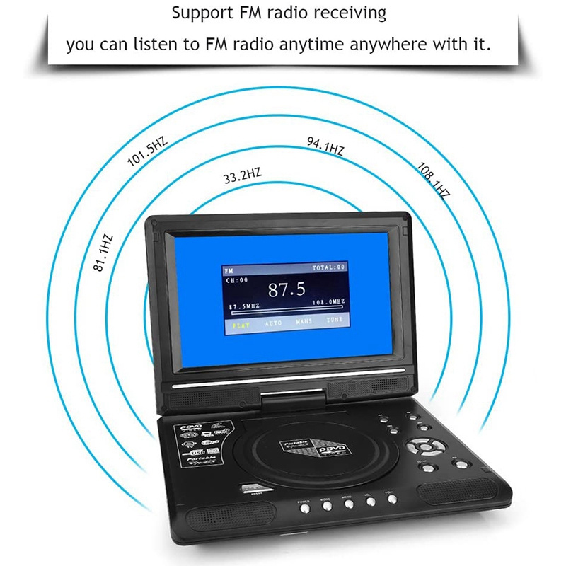 影碟機9.8 Inch Portable Home Car DVD Player Rotatable VCD CD Game TV Player Radio Adapter Support FM Radio Receiving-US P