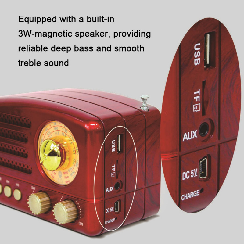 收音機2022 蓝牙便携式收音机便携式 BT 扬声器复古收音机老式收音机支持 FM USB 小型 M-160BT