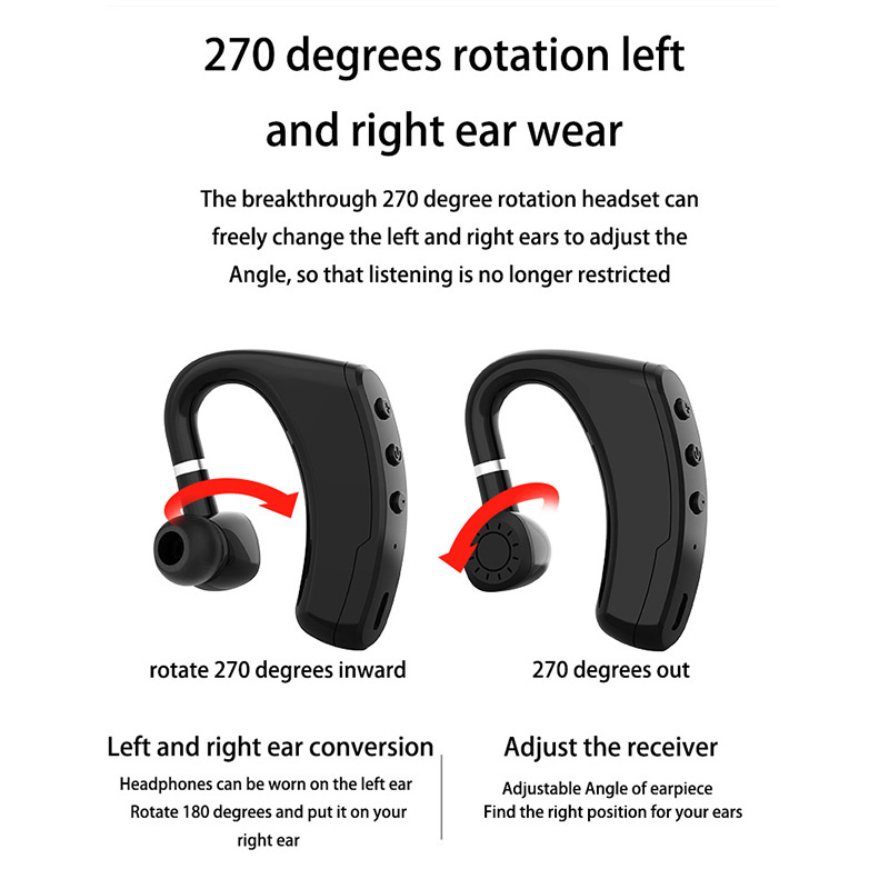 腦後耳機無線耳機藍牙耳機免提耳掛式耳機防水耳塞帶高清麥克風適用於所有智能手機