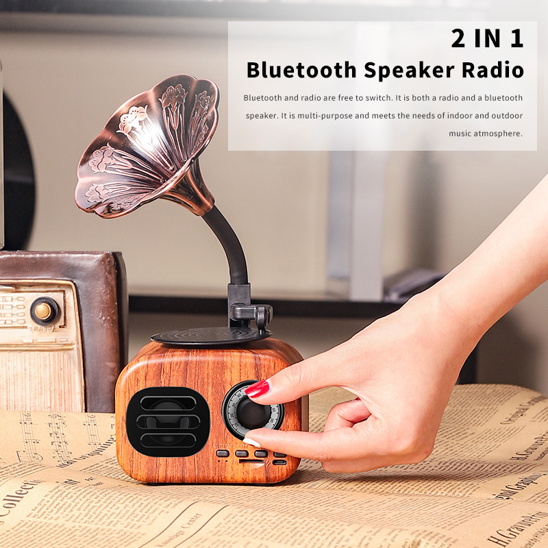 木製音箱藍牙音箱復古木質便攜箱無線迷你音箱戶外音響系統 TF FM 收音機音樂 MP3 低音炮