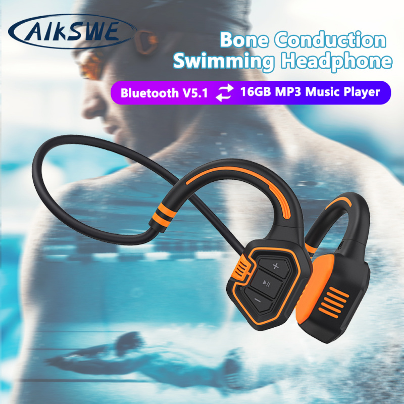 腦後耳機AIKSWE Bone Conduction Swimming Headphone Bluetooth V5.1 Wireless Earphone 16GB IP68 Waterproof MP3 Music Player Sports Headset