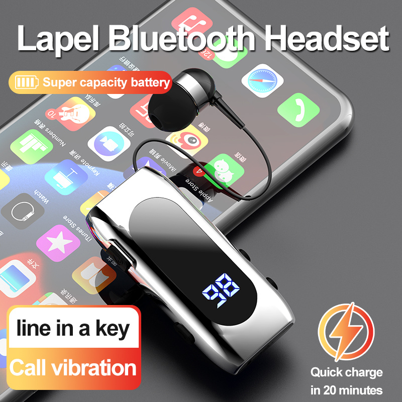 領夾耳機新款商務領夾式無線藍牙耳機可伸縮帶數顯快充超長待機通話震動
