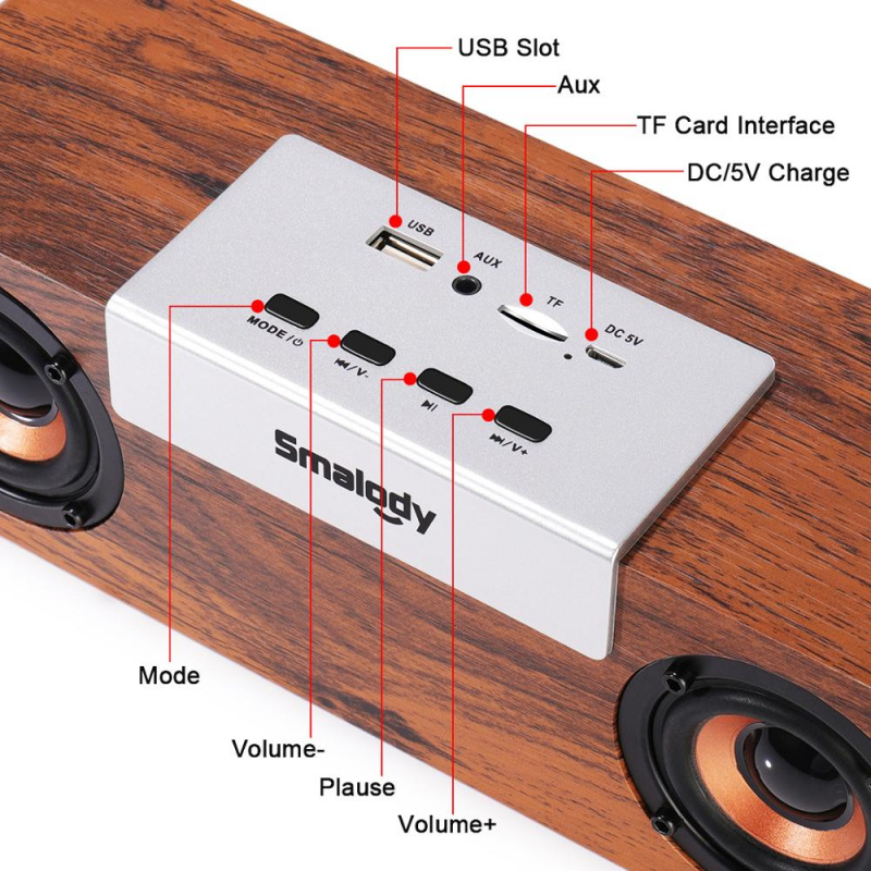 木製音箱便攜式 HiFi 揚聲器無線藍牙兼容桌面木製揚聲器音樂 SoundBar 支持 TF 卡 AUX 免提電視