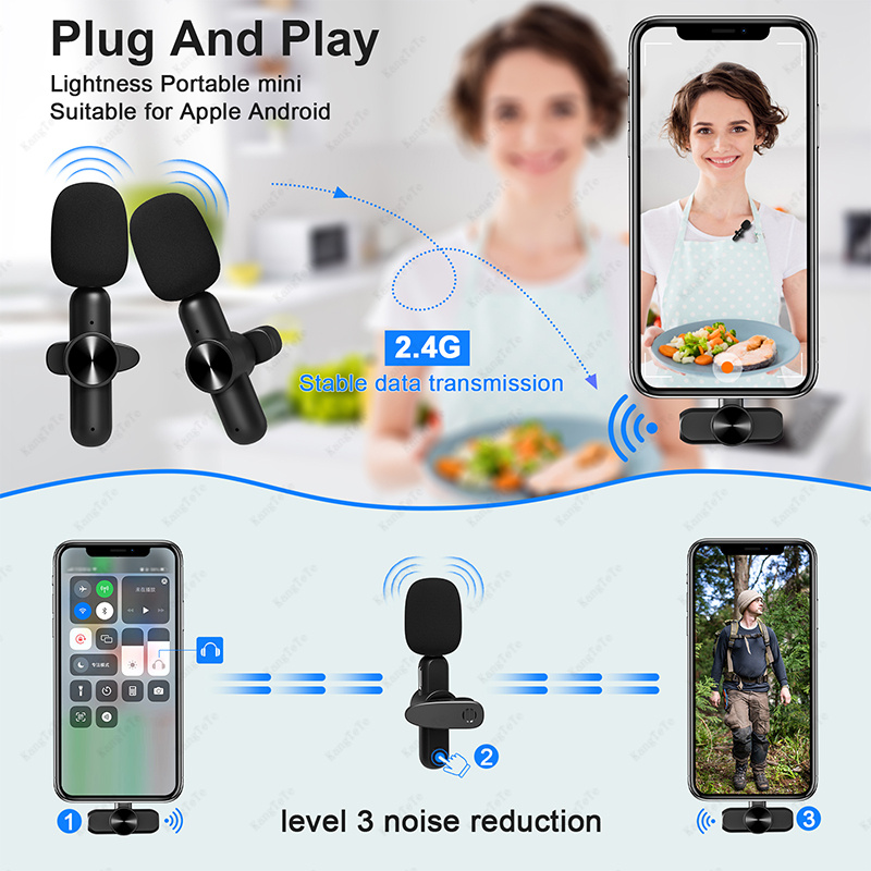 話筒Wireless Lavalier Microphone Portable Mini Mic Noise Reduction Audio Video Recording For iPhone Android Gaming Live Broa