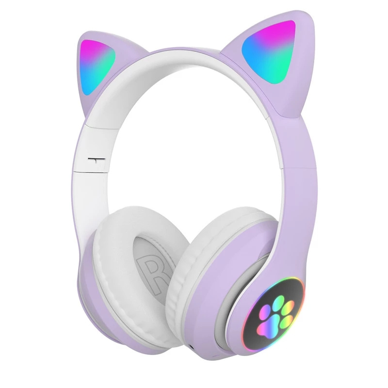 有綫耳機最好的禮物 LED 貓耳無線耳機藍牙 5.0 年輕人兒童耳機支持關閉 LED 3.5 毫米插頭帶麥克風