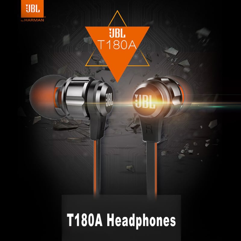 有綫耳機JBL T180A 入耳式立體聲耳機 3.5 毫米有線運動遊戲耳機純低音耳塞免提帶麥克風