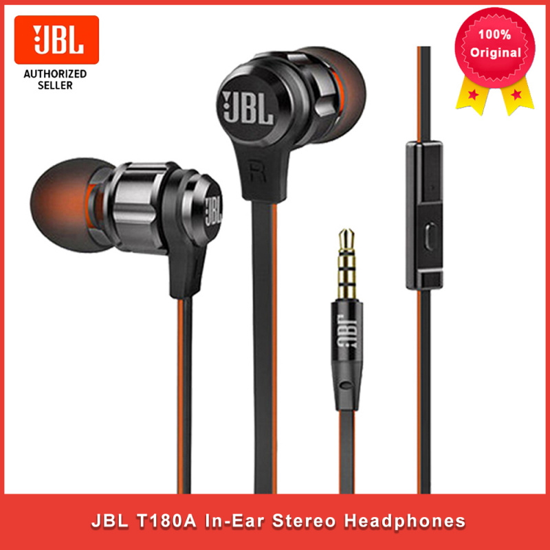 有綫耳機JBL T180A 入耳式立體聲耳機 3.5 毫米有線運動遊戲耳機純低音耳塞免提帶麥克風