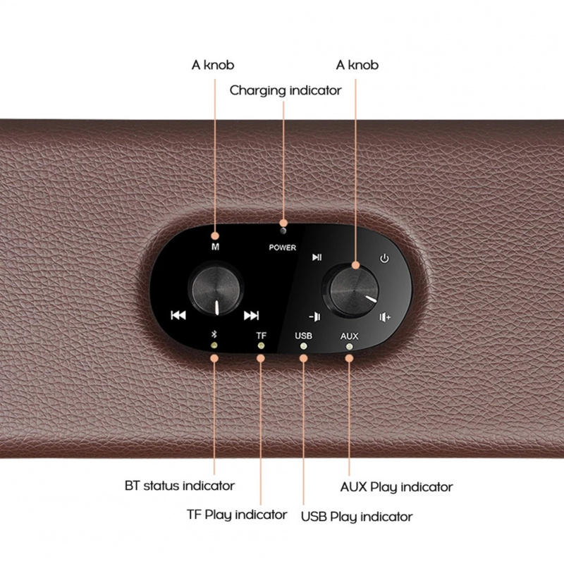 木製音箱木製藍牙音箱便攜式複古低音炮重低音無線音頻中心立體聲系統適用於家庭棕色