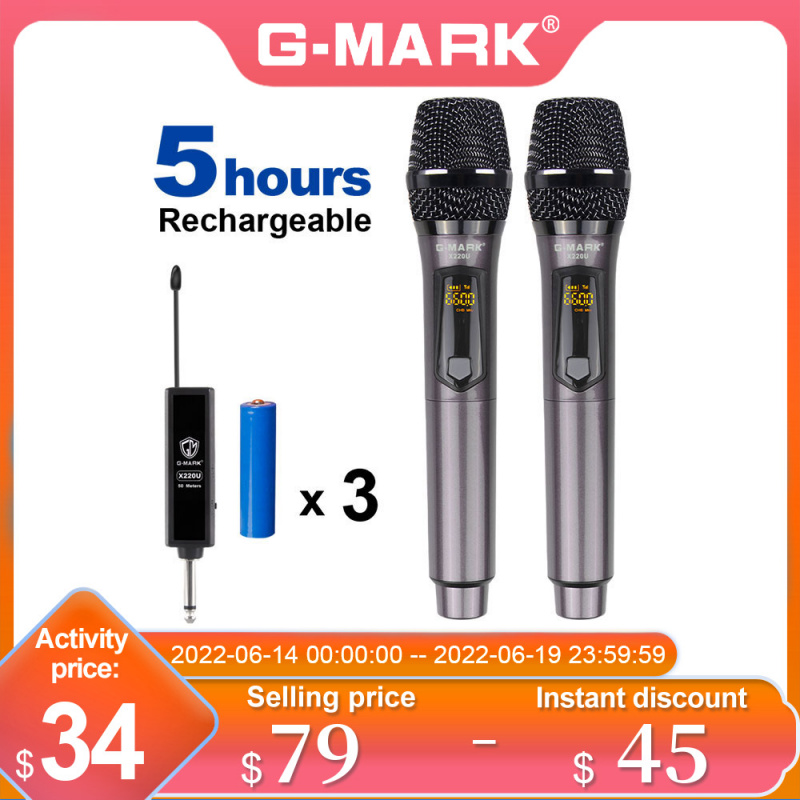 話筒無線麥克風 G-MARK X220U UHF 錄音卡拉 OK 手持式帶可充電鋰電池接收器