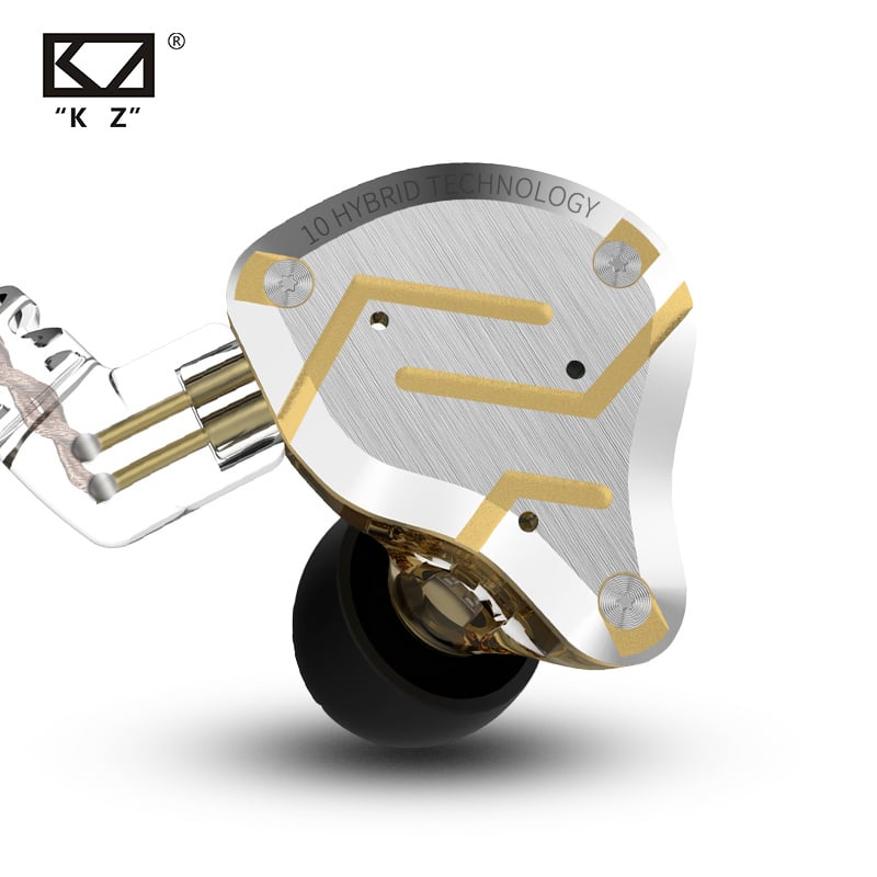 掛耳耳機KZ ZS10 Pro 金色耳機 4BA+1DD 混合 10 個驅動器 HIFI 低音耳塞入耳式監聽耳機 降噪金屬耳機