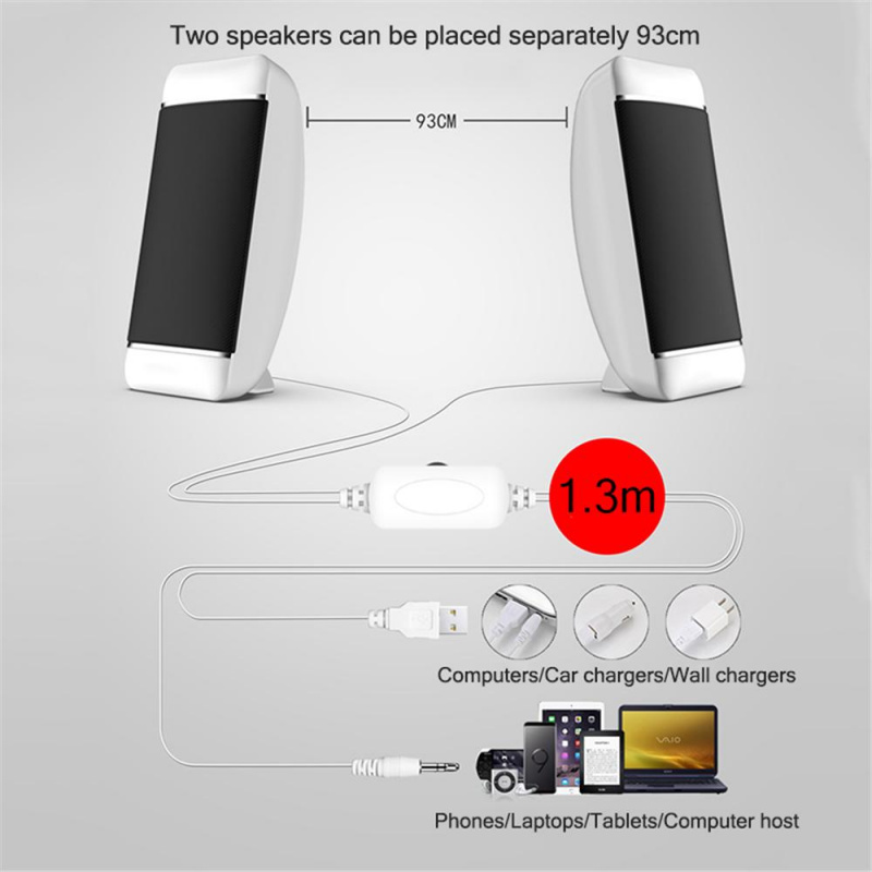 電腦音響2Pcs Wired Computer Speakers USB + 3.5mm AUX Mini PC Speaker for Laptop Desktop Phone Speakers 5W Audio Multimedia Loudspeaker