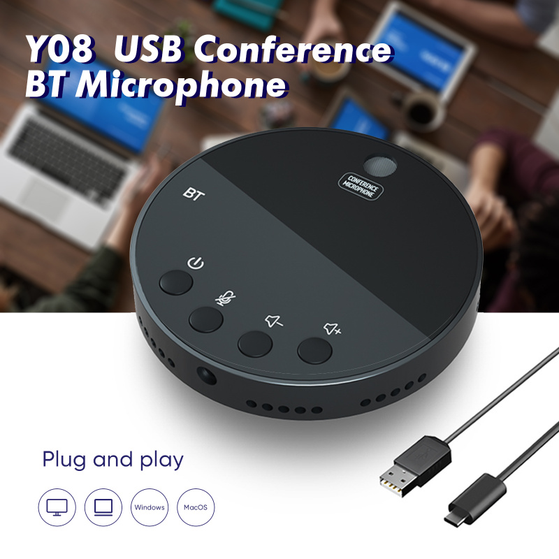 電腦喇叭Desktop USB Conference Speakerphone BT Microphone 360° Omnidirectional Condenser Computer Mic Mute Volume Function w