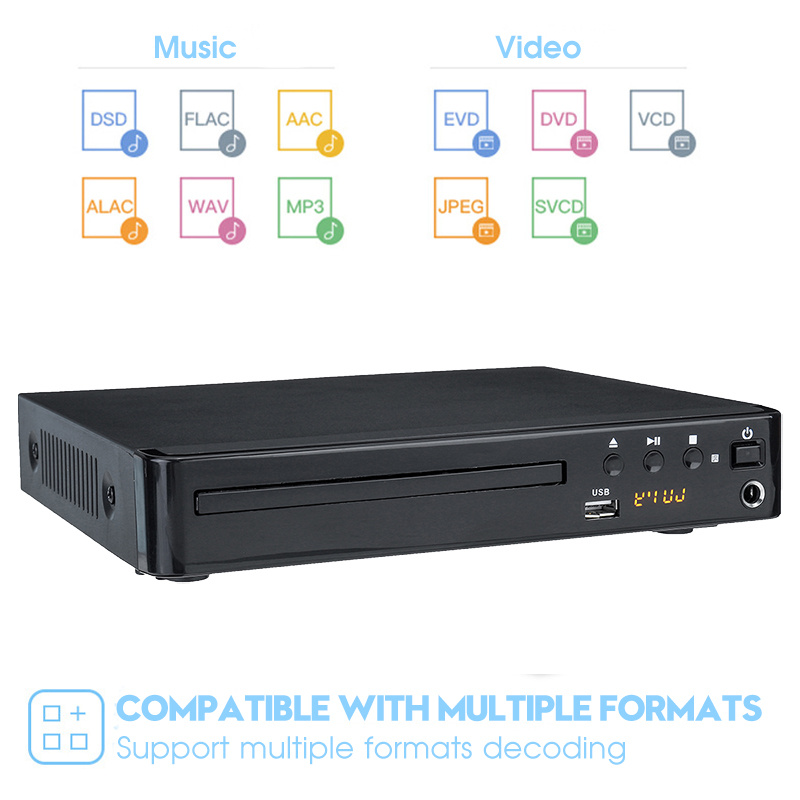 影碟機高清 1080P 帶 AV 電纜媒體 DVD 播放器用於電視音樂 5.1 環繞聲娛樂 USB 兼容所有區域免費家庭電影