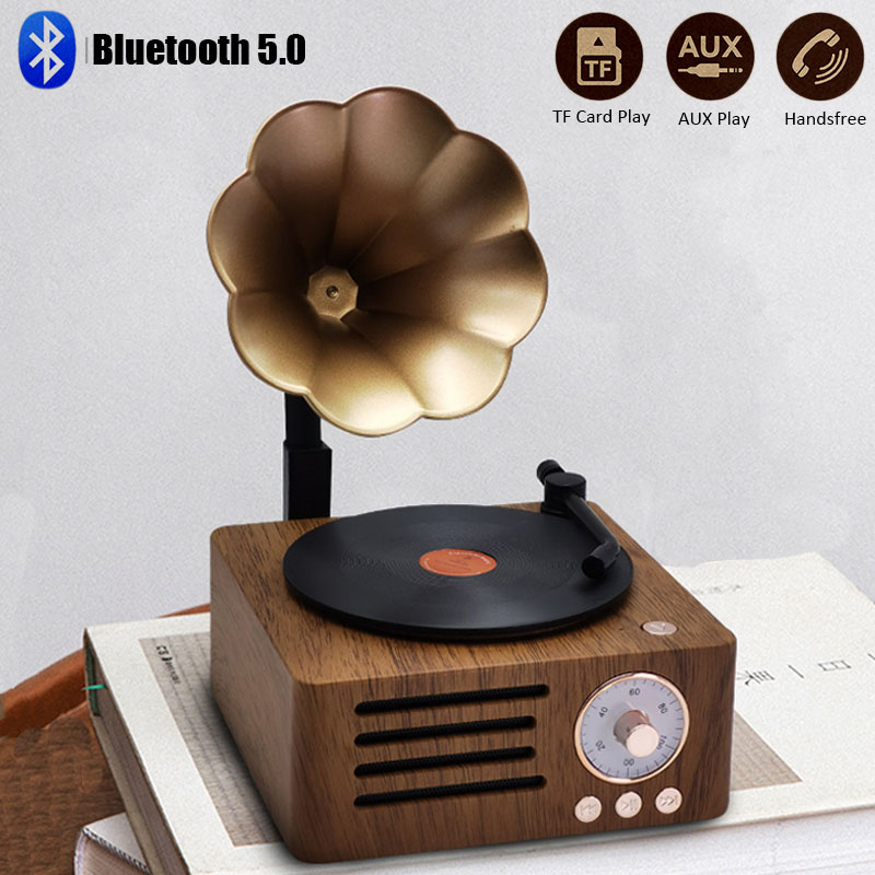 收音機Retro Radio Portable Mini FM Radio Bluetooth Speaker MP3 Music Box Vintage Record Player with Microphone Support TFCard AUX Play