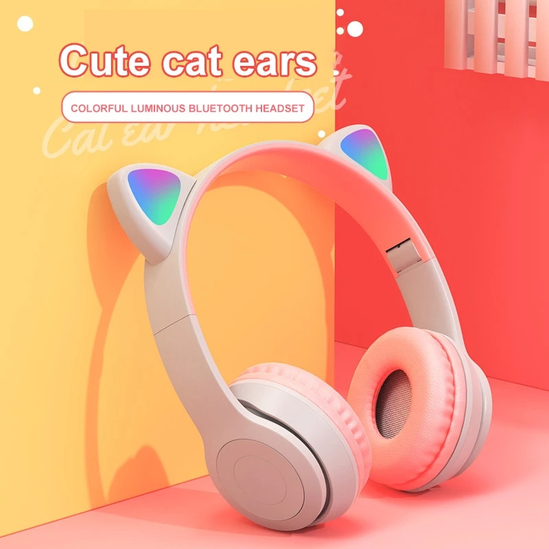 有綫耳機新款 LED 貓耳無線耳機可折疊藍牙 5.0 降噪最佳禮品耳機帶麥克風支持 TF 卡