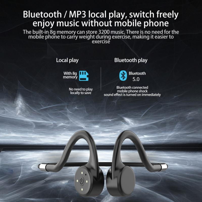 骨傳導耳機聯想 X5 骨傳導耳機 IPX8 防水游泳潛水耳機帶麥克風內置存儲 8G MP3 播放器