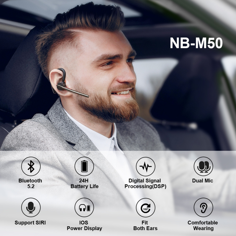 腦後耳機New Bee M50 Bluetooth 5.2 Headset Wireless Earphones Headphone with Dual Mic Earbuds Earpiece CVC8.0 Noise Cancelling Hands-free