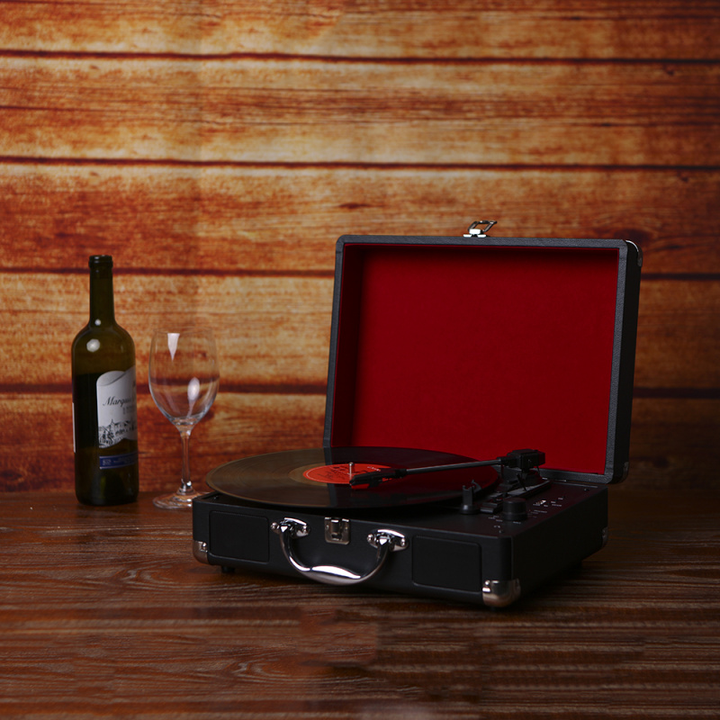 留聲機Portable Turntable Player with Speakers Vintage Phonograph Record Player Stereo Sound Turntables for 180 200 300mm Record EUplug