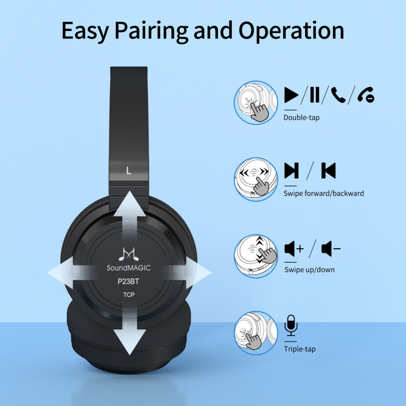 領夾耳機SoundMAGIC P23BT 便攜式入耳式藍牙耳機 CVC 降噪麥克風 HiFi 聲音穩定 長時間播放