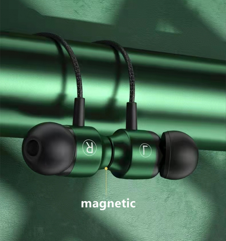 耳機YOVONINE Jack 磁性玩家有線耳機入耳式綠色金屬 HiFi 低音立體聲 3.5 毫米 C 型耳塞適用於電腦麥克風耳機