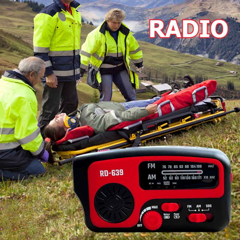 收音機太陽能手搖收音機接收器 SOS 報警便攜式 AM FM 收音機帶手電筒緊急警報器閃光燈