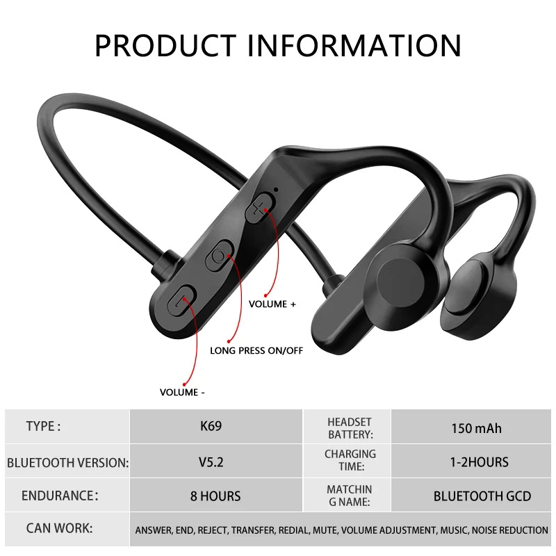 骨傳導耳機骨傳導藍牙耳機無線運動耳機免提帶麥克風適用於小米 iPhone13 平板電腦筆記本電腦
