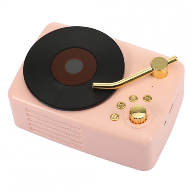 木製音箱全新T12復古黑膠無線藍牙音響手機電腦留聲機木質藍牙音箱 粉色