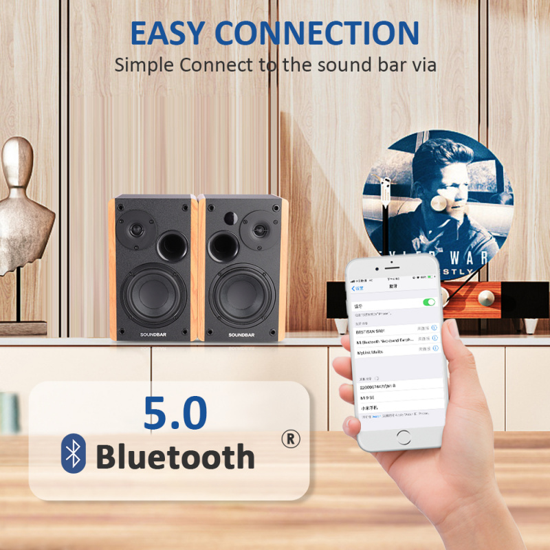 木製音箱80W 2.0 HiFi Speaker Bookshelf Bluetooth Speaker Sound System Wood Music Speakers For TV Computer Soundbar 4.5Inch USB