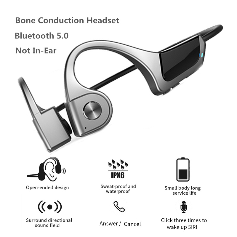 有綫耳機真骨傳導耳機藍牙 5.3 無線耳機防水運動耳機帶麥克風，適合鍛煉跑步駕駛
