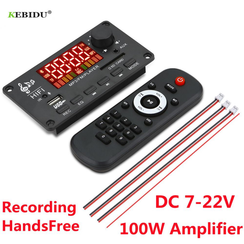 唱片機2 50W Amplifier 12V MP3 Decoder Board 22V Big Color Screen Bluetooth 5.0 Car Music Player USB Recording
