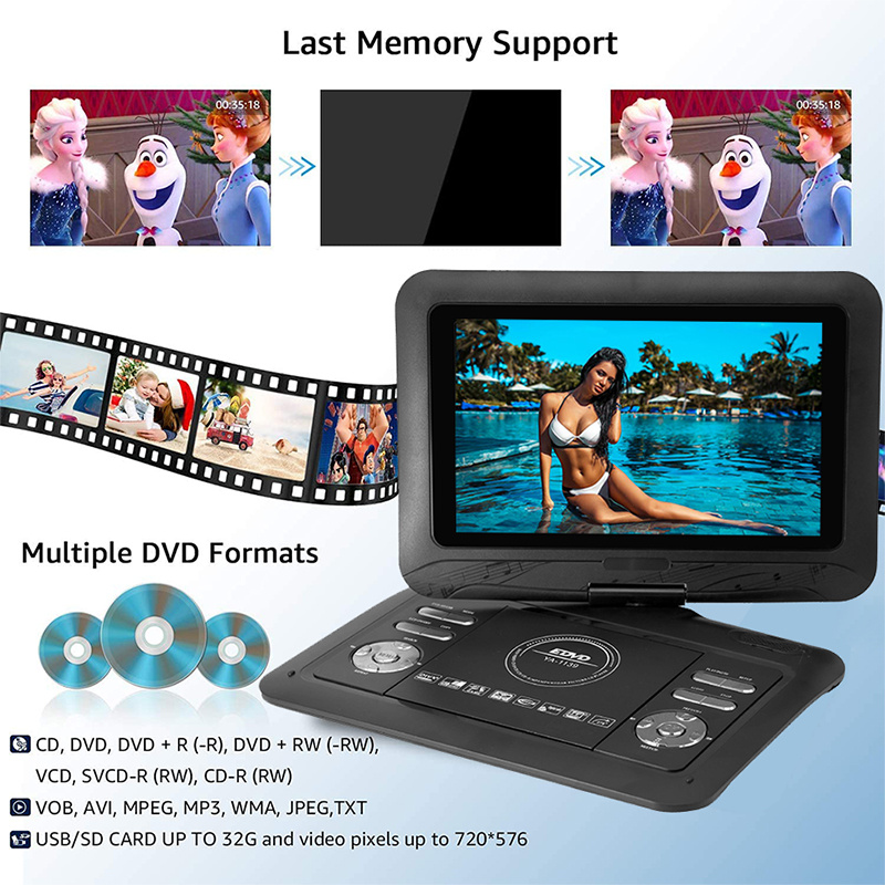 影碟機13 英寸高清便攜式 DVD 播放器移動數字多媒體播放器電視 EVD 收音機 MPEG MPEG4 VCD SD 卡 U 盤播放
