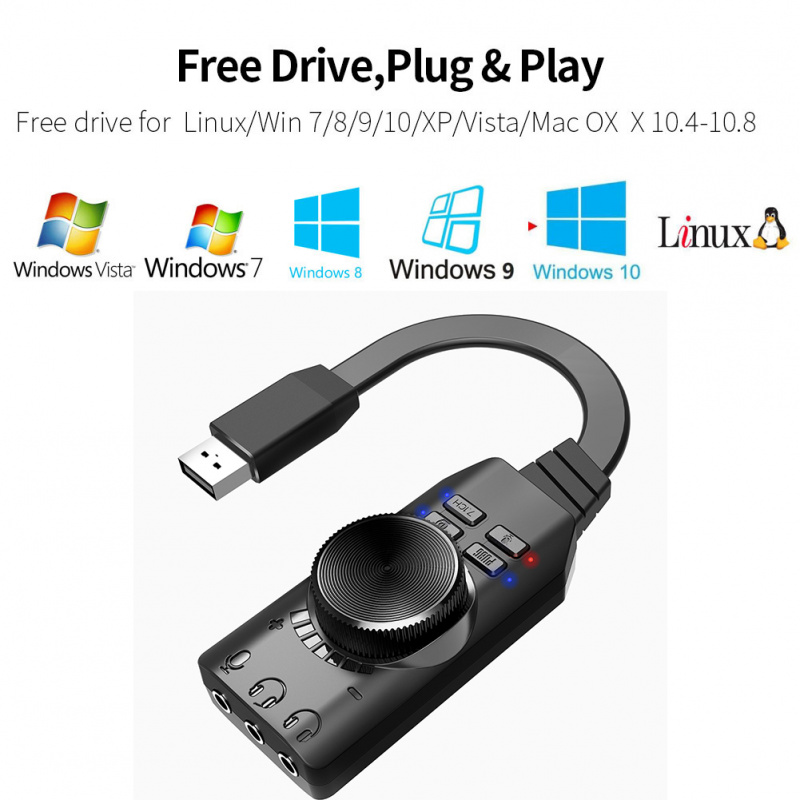 電腦音響7.1 Channel Sound Card USB Audio Interface External 3.5mm Audio Adapter Professional Gaming Soundcard for Laptop PC Accessories
