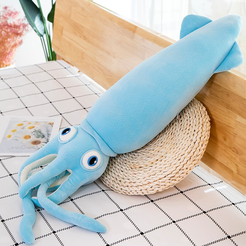 仿真動物1 件 80 110 厘米仿真魷魚毛絨玩具巨型動物海洋填充軟娃娃睡枕毛絨靠墊禮物