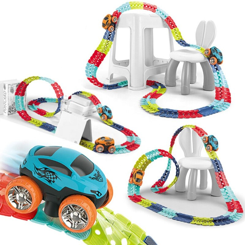 回力玩具DIY拼裝賽道玩具車套裝電動軌道車火車軌道魔術靈活速度汽車軌道賽車男孩玩具兒童禮物
