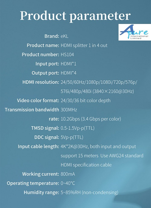 eKL-HS104 ( 1入4 出 4K HDMI 2.0 Ver 分配器 )