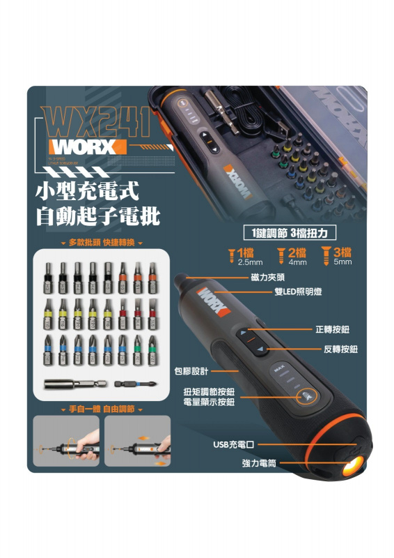 WORX 威克士 - 4V起子電動螺絲批 WX241 (磁力索頭)