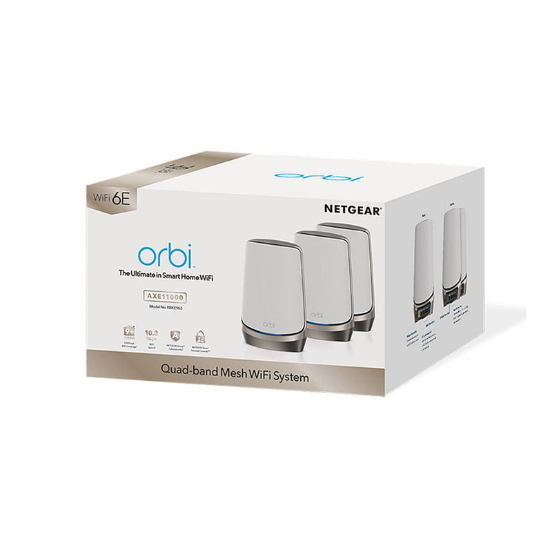 [全球首款四頻] Netgear Orbi Mesh WiFi 6E 旗艦級四頻路由器 3 件套裝 (RBKE963)