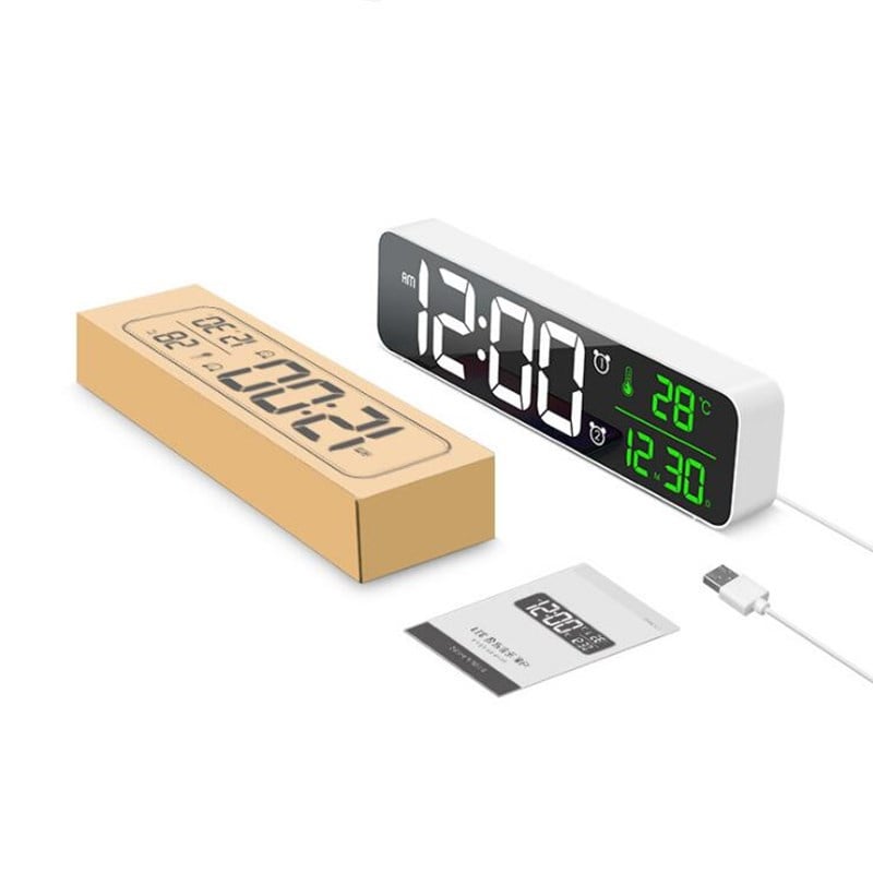 鬧鐘LED Digital Alarm Clock Snooze Temperature Date Display USB Desktop Strip Mirror LED Clocks for Living Room