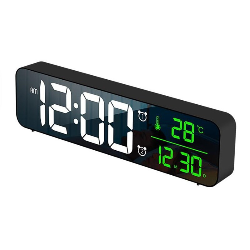 鬧鐘LED Digital Alarm Clock Snooze Temperature Date Display USB Desktop Strip Mirror LED Clocks for Living Room