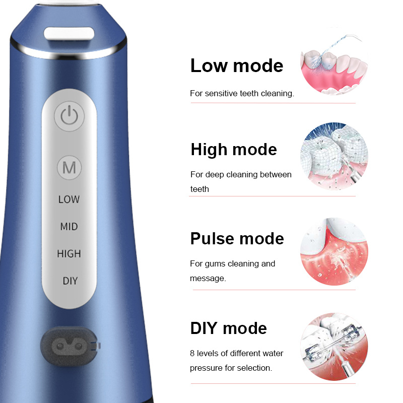 洗牙Oral Irrigator USB Rechargeable Floss Portable Dental 300 ml water tank cleaner IPX7 Waterproof WATER JET TEETH+6 ORAL Nozzles