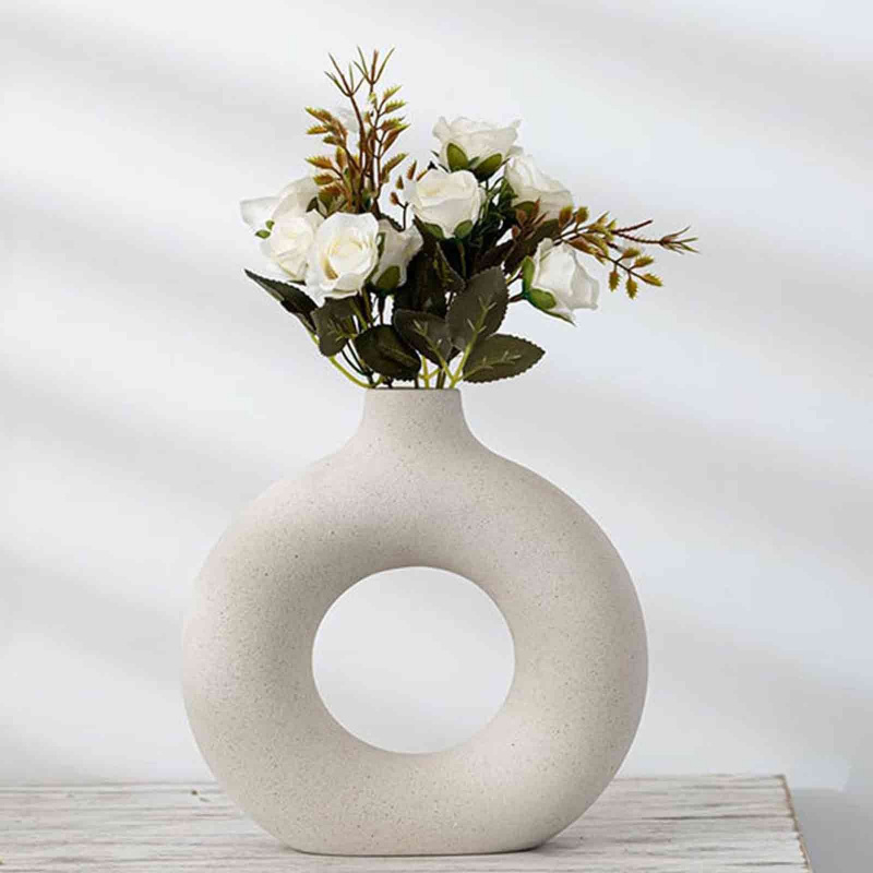 花瓶現代鏤空陶瓷花瓶裝飾禮品家居裝飾甜甜圈花盆配件辦公室桌面客廳室內