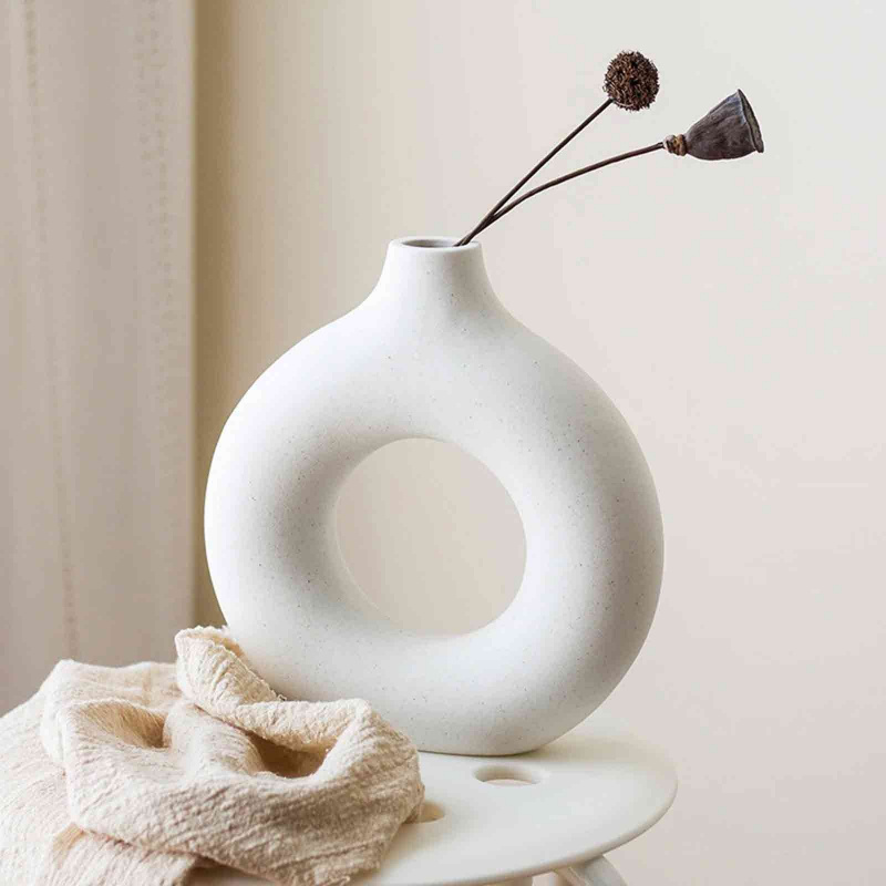 花瓶現代鏤空陶瓷花瓶裝飾禮品家居裝飾甜甜圈花盆配件辦公室桌面客廳室內