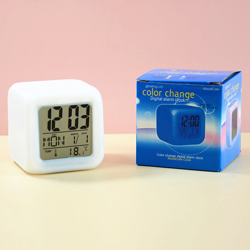 鬧鐘LED Digital Alarm Clock Mini Desk Cube Clock with Colorful Lights and Multiple Modes Multifunctional Glow Des