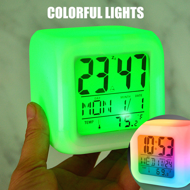 鬧鐘LED Digital Alarm Clock Mini Desk Cube Clock with Colorful Lights and Multiple Modes Multifunctional Glow Des