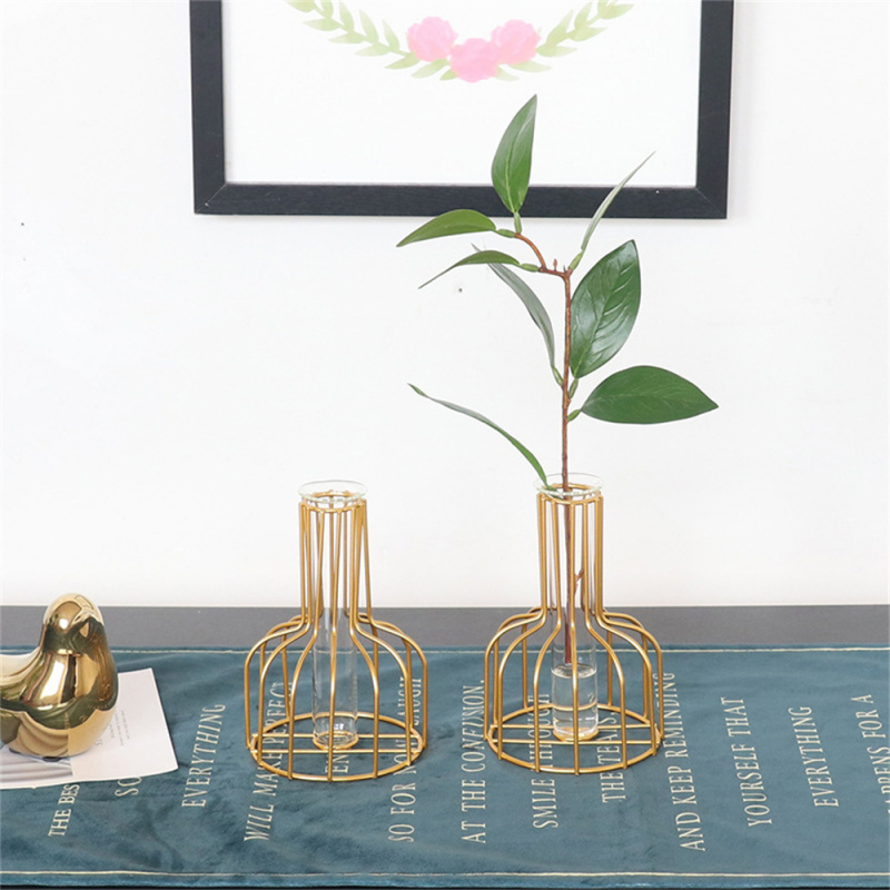 花瓶北歐鐵藝金色花瓶植物架花盆客廳桌面擺件花架瓶壺架家居裝飾